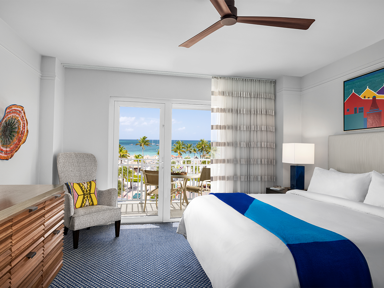 Marriott's Aruba Ocean Club Master Bedroom & Balcony (1- or 2-Bedroom Villa). Marriott's Aruba Ocean Club is located in Palm Beach,  Aruba.