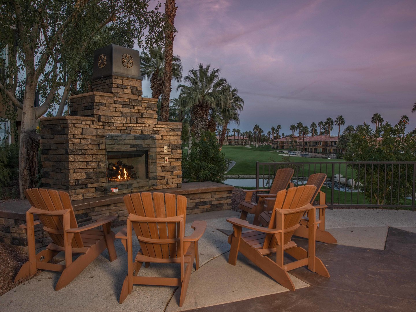 Marriott's Desert Springs Villas II Outdoor Fireplace/Lounge Area. Marriott's Desert Springs Villas II is located in Palm Desert, California United States.