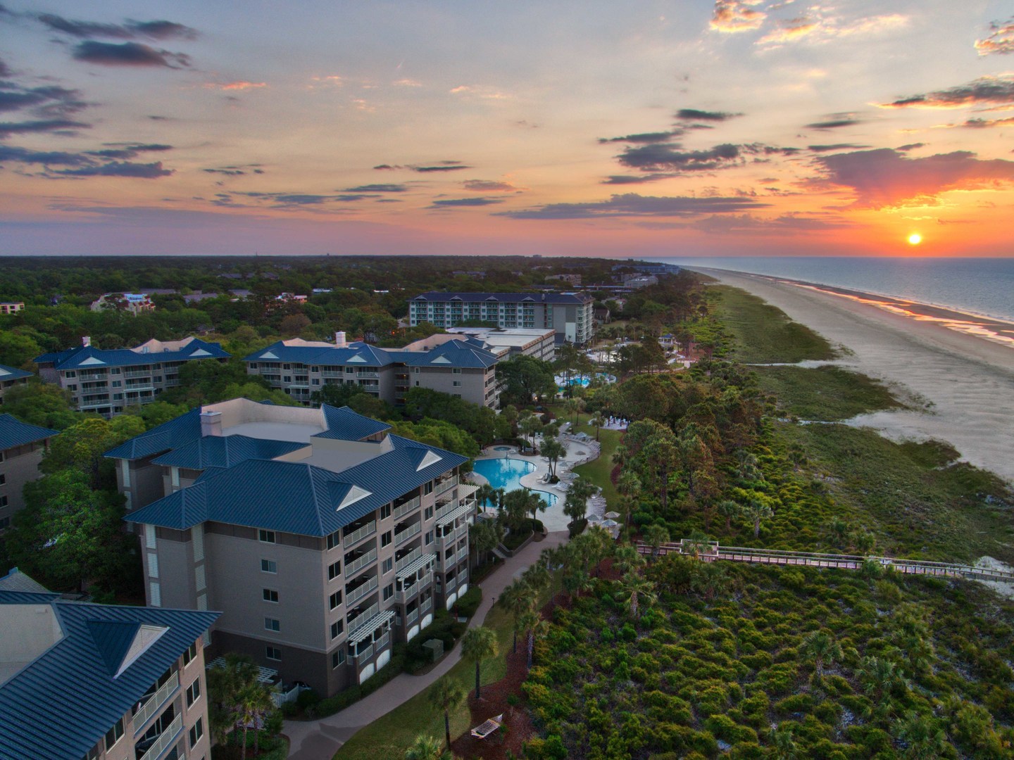 Marriott's Grande Ocean Aerial Resort View. Marriott's Grande Ocean is located in Hilton Head Island, South Carolina United States.