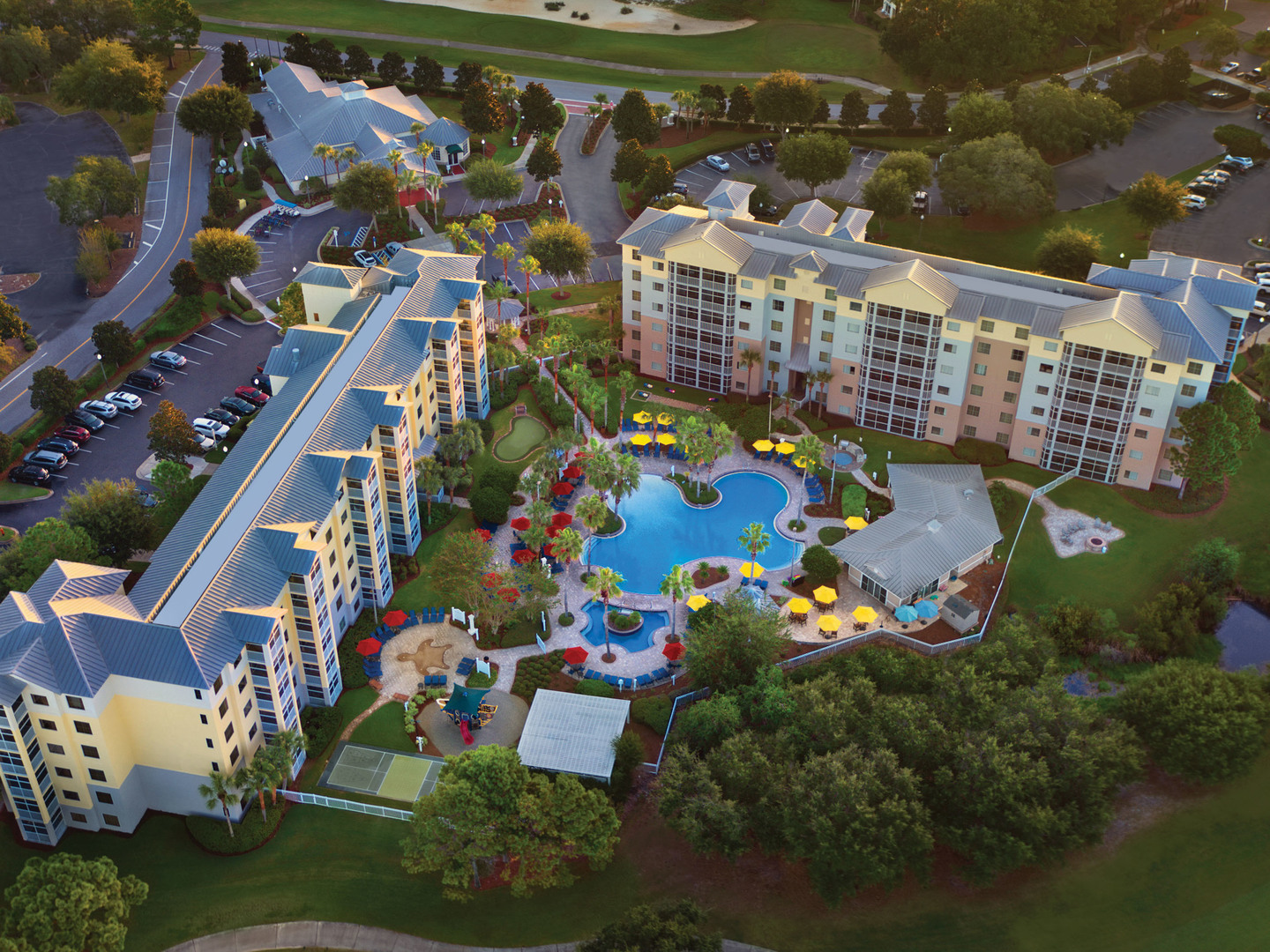 Marriott's Legends Edge at Bay Point Aerial View Resort Exterior. Marriott's Legends Edge at Bay Point is located in Panama City, Florida United States.