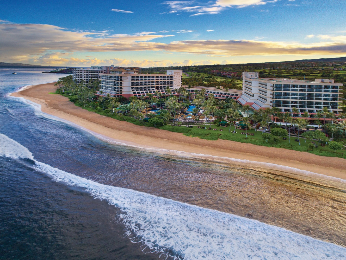 Marriott's Maui Ocean Club - Molokai, Maui, and Lanai Towers Aerial View, Beachfront Resort Exterior. Marriott's Maui Ocean Club - Molokai, Maui, and Lanai Towers is located in Lāhainā, Maui, Hawai‘i United States.