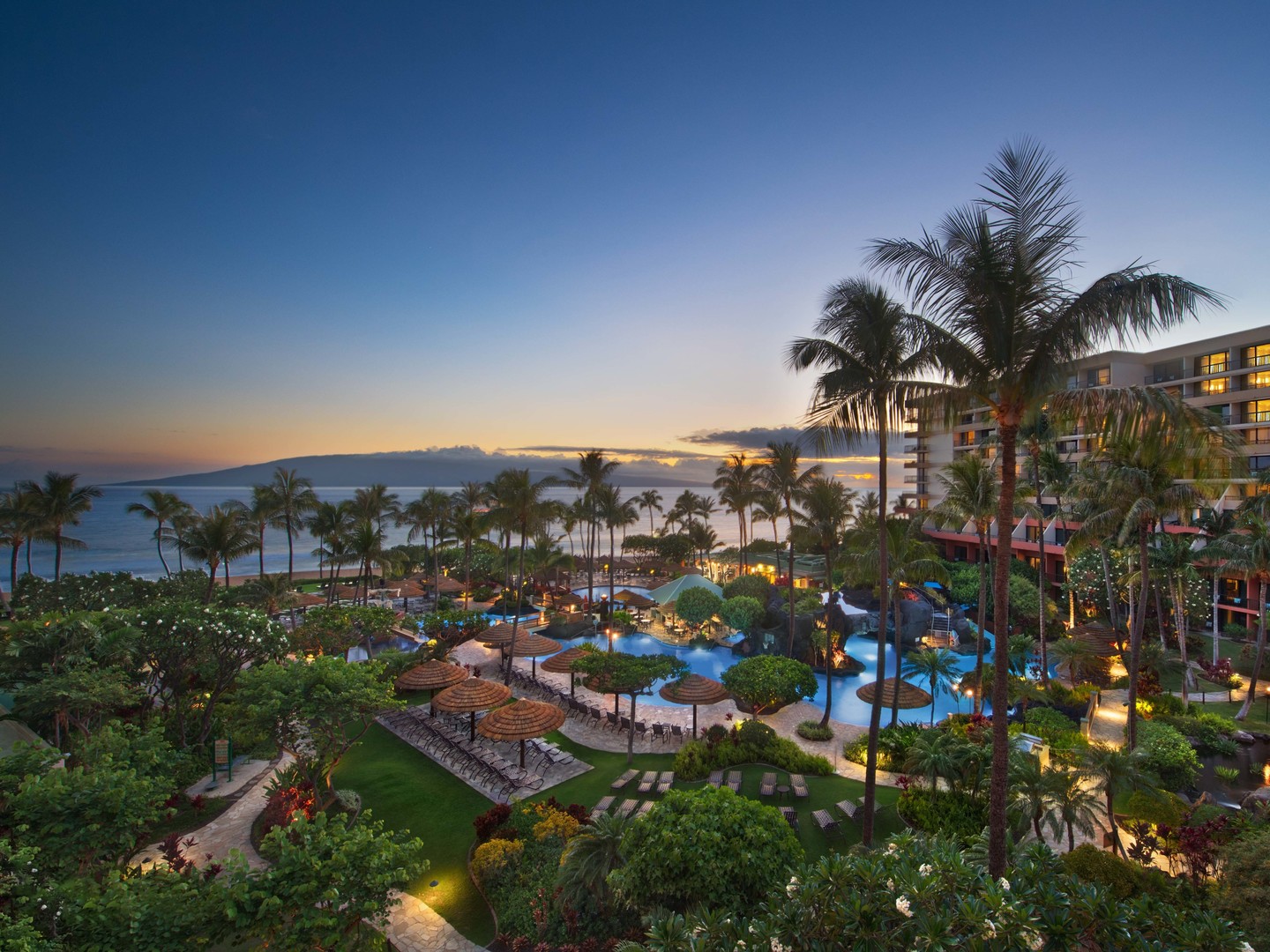 Marriott's Maui Ocean Club - Molokai, Maui, and Lanai Towers Aerial View Super Pool. Marriott's Maui Ocean Club - Molokai, Maui, and Lanai Towers is located in Lāhainā, Maui, Hawai‘i United States.