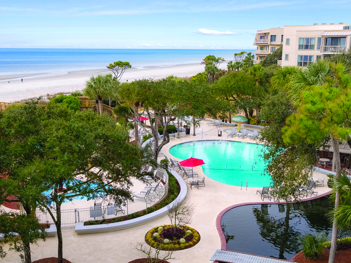 Marriott's Monarch Pool and Beach View. Marriott's Monarch is located in Hilton Head Island, South Carolina United States.
