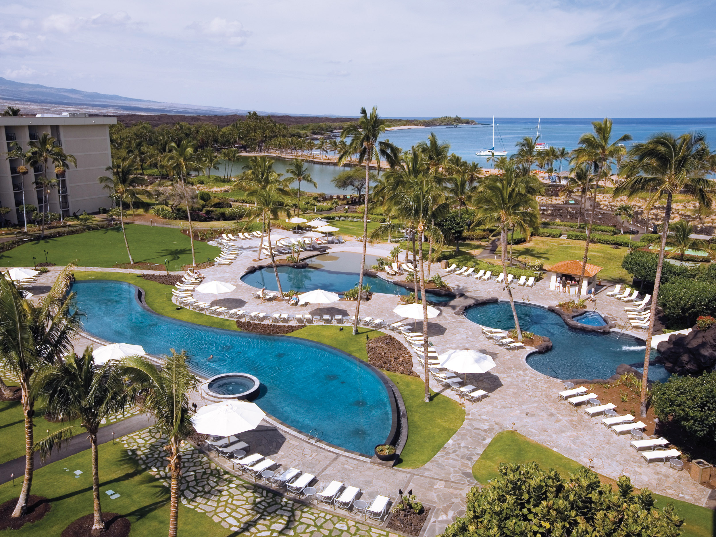 Marriott's Waikoloa Ocean Club Aerial Resort View. Marriott's Waikoloa Ocean Club is located in Waikoloa Beach, Big Island, Hawai‘i United States.